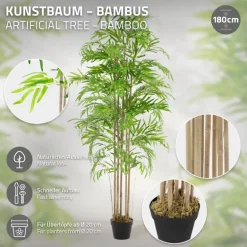 Künstlicher Bambus 180 cm Kunstpflanze mit Echtholzstamm ML-Design