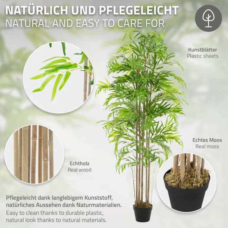 Künstlicher Bambus 180 cm Kunstpflanze mit Echtholzstamm ML-Design