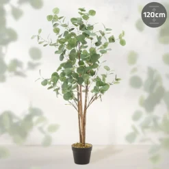 Künstlicher Eukalyptusbaum 120 cm Kunstpflanze mit Naturholzstamm ML-Design