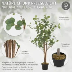 Künstlicher Eukalyptusbaum 120 cm Kunstpflanze mit Naturholzstamm ML-Design