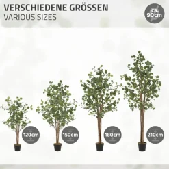 Künstlicher Eukalyptusbaum 120 cm Kunstpflanze mit Naturholzstamm ML-Design