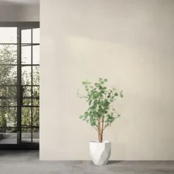 Künstlicher Eukalyptusbaum 120 cm Kunstpflanze mit Naturholzstamm ML-Design
