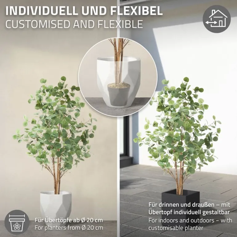 Künstlicher Eukalyptusbaum 150 cm Kunstpflanze mit Naturholzstamm ML-Design