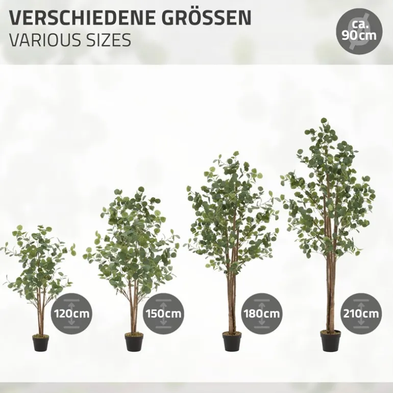 Künstlicher Eukalyptusbaum 150 cm Kunstpflanze mit Naturholzstamm ML-Design
