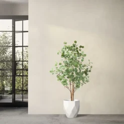 Künstlicher Eukalyptusbaum 150 cm Kunstpflanze mit Naturholzstamm ML-Design