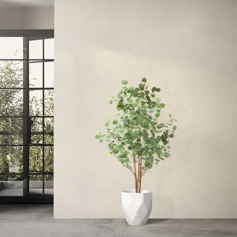 Künstlicher Eukalyptusbaum 150 cm Kunstpflanze mit Naturholzstamm ML-Design