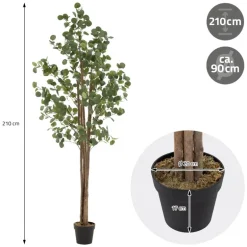 Künstlicher Eukalyptusbaum 210 cm Kunstpflanze mit Naturholzstamm ML-Design