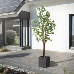 Künstlicher Eukalyptusbaum 210 cm Kunstpflanze mit Naturholzstamm ML-Design