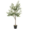 Künstlicher Olivenbaum 120 cm Kunstpflanze mit Naturholzstamm und Früchten ML-Design