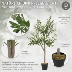 Künstlicher Olivenbaum 120 cm Kunstpflanze mit Naturholzstamm und Früchten ML-Design