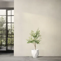 Künstlicher Olivenbaum 120 cm Kunstpflanze mit Naturholzstamm und Früchten ML-Design