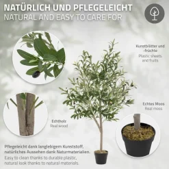Künstlicher Olivenbaum 150 cm Kunstpflanze mit Naturholzstamm und Früchten ML-Design