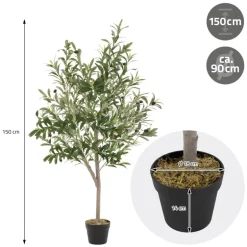 Künstlicher Olivenbaum 150 cm Kunstpflanze mit Naturholzstamm und Früchten ML-Design