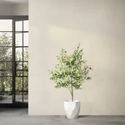 Künstlicher Olivenbaum 150 cm Kunstpflanze mit Naturholzstamm und Früchten ML-Design