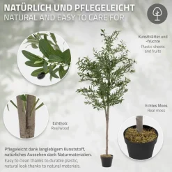 Künstlicher Olivenbaum 180 cm Kunstpflanze mit Naturholzstamm und Früchten ML-Design
