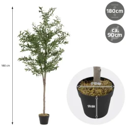 Künstlicher Olivenbaum 180 cm Kunstpflanze mit Naturholzstamm und Früchten ML-Design