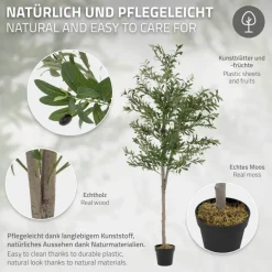 Künstlicher Olivenbaum 210 cm Kunstpflanze mit Naturholzstamm und Früchten ML-Design