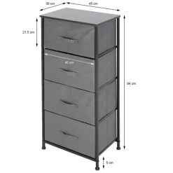 Kommode mit 4 Schubladen 45x30x94 cm Grau aus MDF ML-Design