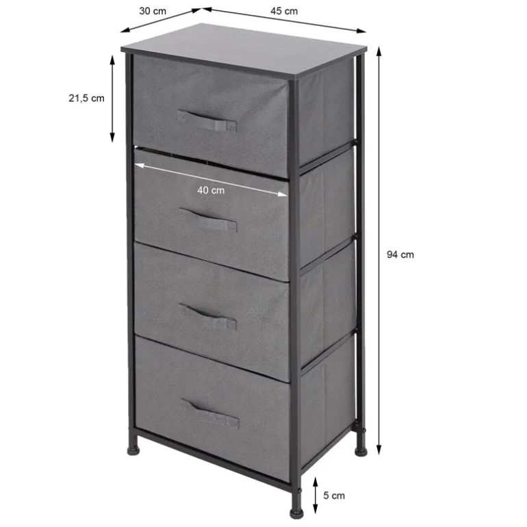 Kommode mit 4 Schubladen 45x30x94 cm Grau aus MDF ML-Design