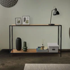 Konsolentisch 120x75 cm mit Eiche-Rustikal Dekor und Stahlgestell in Schwarz Flurtisch  ML-Design