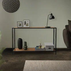 Konsolentisch 120x75 cm mit Eiche-Rustikal Dekor und Stahlgestell in Schwarz Flurtisch  ML-Design