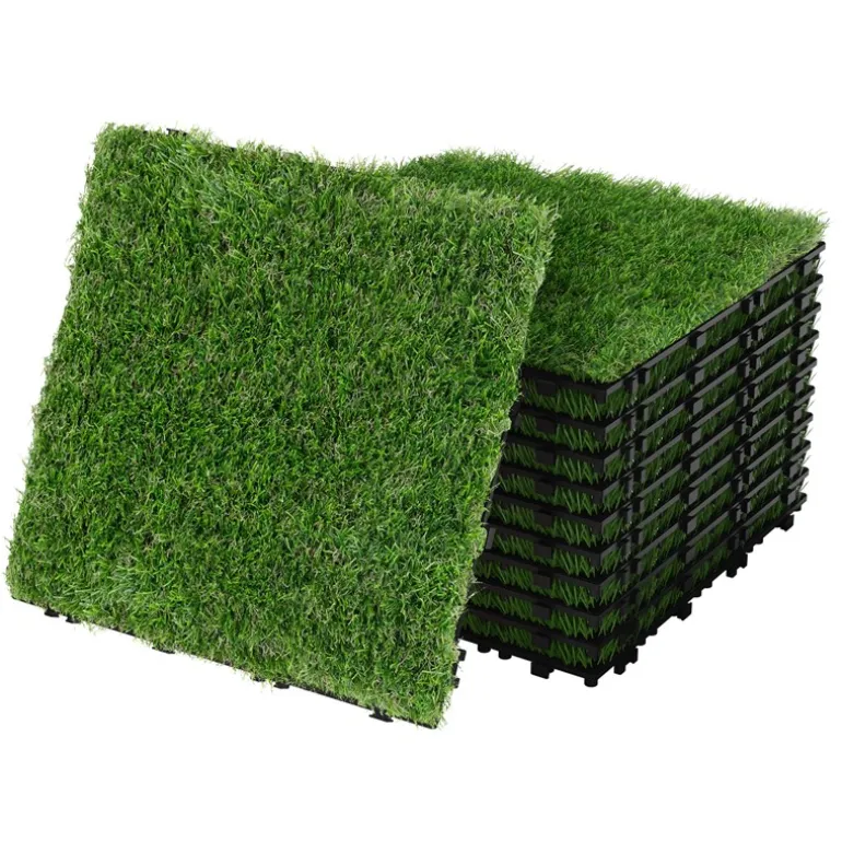 Kunstrasen Fliesen 30x30 cm, 11 Stück=1m², Grasoptik Bodenbelag mit Klicksystem und Drainage ML-Design