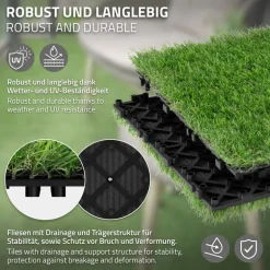 Kunstrasen Fliesen 30x30 cm, 11 Stück=1m², Grasoptik Bodenbelag mit Klicksystem und Drainage ML-Design