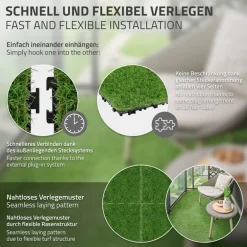 Kunstrasen Fliesen 30x30 cm, 11 Stück=1m², Grasoptik Bodenbelag mit Klicksystem und Drainage ML-Design