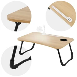 Laptoptisch mit USB-Ports klappbar 60x40 cm Holzoptik aus MDF inkl. USB Lampe und Ventilator ML-Design
