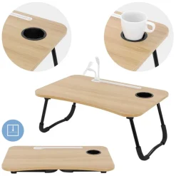 Laptoptisch mit USB-Ports klappbar 60x40 cm Holzoptik aus MDF inkl. USB Lampe und Ventilator ML-Design