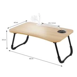 Laptoptisch mit USB-Ports klappbar 60x40 cm Holzoptik aus MDF inkl. USB Lampe und Ventilator ML-Design