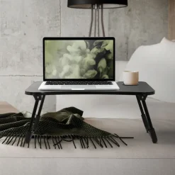 Laptoptisch mit USB-Ports klappbar 60x40 cm Schwarz aus MDF inkl. USB Lampe und Ventilator ML-Design