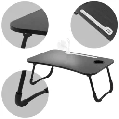 Laptoptisch mit USB-Ports klappbar 60x40 cm Schwarz aus MDF inkl. USB Lampe und Ventilator ML-Design