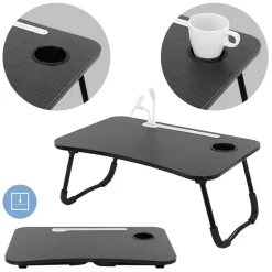Laptoptisch mit USB-Ports klappbar 60x40 cm Schwarz aus MDF inkl. USB Lampe und Ventilator ML-Design