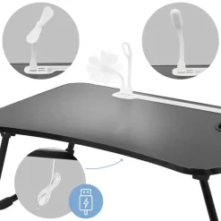 Laptoptisch mit USB-Ports klappbar 60x40 cm Schwarz aus MDF inkl. USB Lampe und Ventilator ML-Design