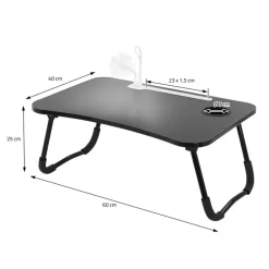Laptoptisch mit USB-Ports klappbar 60x40 cm Schwarz aus MDF inkl. USB Lampe und Ventilator ML-Design