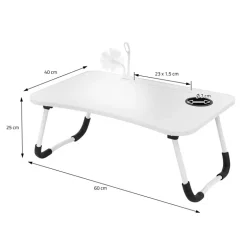 Laptoptisch mit USB-Ports klappbar 60x40 cm Weiß aus MDF inkl. USB Lampe und Ventilator ML-Design