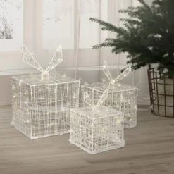 LED Geschenkboxen 3er Set mit 90 LEDs Warmweiß Metallgestell IP44 mit Netzstecker