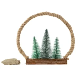 LED Jute Kreis 34x30x7.5 cm aus Seil mit 30 warmweißen LEDs 3 Tannen Jutesäckchen Batterien Timer