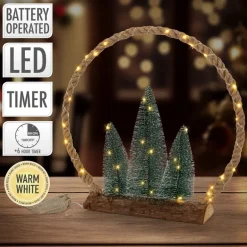 LED Jute Kreis 45x45x9,5 cm aus Seil mit 45 warmweißen LEDs 3 Tannen Jutesäckchen Batterien Timer