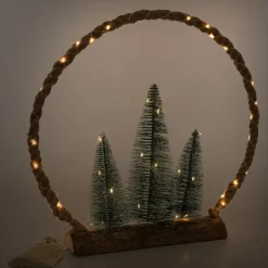 LED Jute Kreis 45x45x9,5 cm aus Seil mit 45 warmweißen LEDs 3 Tannen Jutesäckchen Batterien Timer