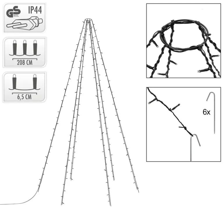 LED Lichterkette Fahnenmastbeleuchtung 208 cm Warmweiß mit 192 LED