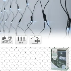 LED Lichternetz 200 cm mit 160 LEDs Kaltweiß IP44