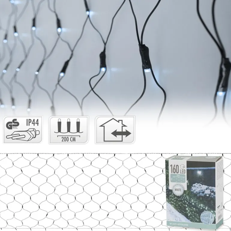 LED Lichternetz 200 cm mit 160 LEDs Kaltweiß IP44