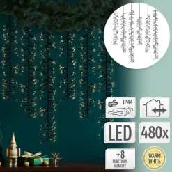 LED Lichtervorhang mit 8 Leuchtmodis automatisch wechselnd 1m mit 480 warmweißen LEDs IP44 Steckdose