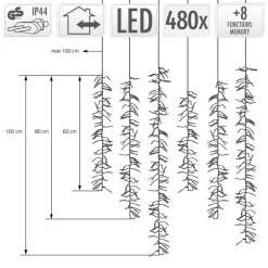 LED Lichtervorhang mit 8 Leuchtmodis automatisch wechselnd 1m mit 480 warmweißen LEDs IP44 Steckdose