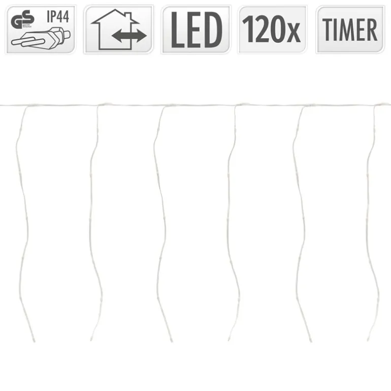 LED Lichtervorhang 3 m mit 120 LEDs Warmweiß IP44 Timer