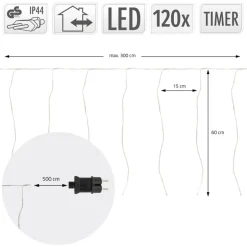 LED Lichtervorhang 3 m mit 120 LEDs Warmweiß IP44 Timer