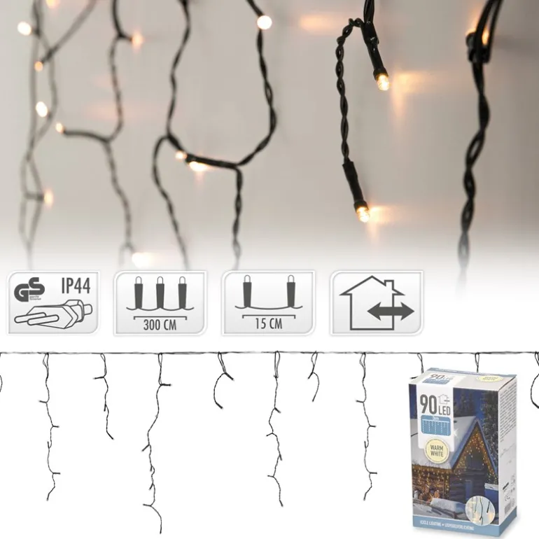 LED Lichtervorhang 3 m mit 90 LEDs Warmweiß IP44