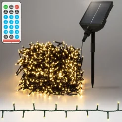 LED Solar Cluster Lichterkette 16 m mit 800 warmweißen LEDs 13 Modi & Timer